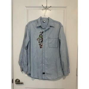 Vintage 1998 Warner Bros Looney Tunes Embroidered Chambray Denim Pocket Shirt S‎
